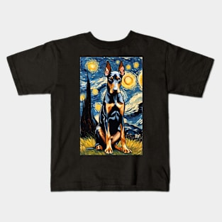 Doberman Pinscher Painting Dog Breed in a Van Gogh Starry Night Art Style Kids T-Shirt